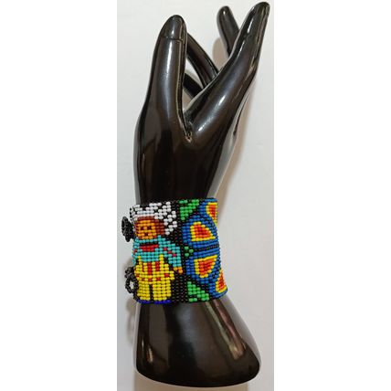 Traditional Huichol Art. Mexico Glass Seed Beads Bracelet. Floral Motives 13