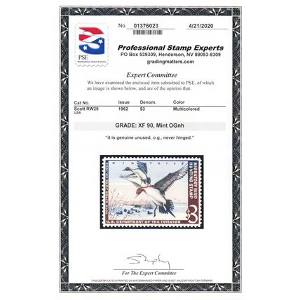 RW29, Mint XF NH $3 Duck Stamp - PSE Graded 90 * Stuart Katz