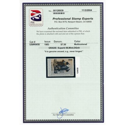 RW50, Mint Superb NH $7.50 Duck Stamp - PSE Graded 98 * Stuart Katz