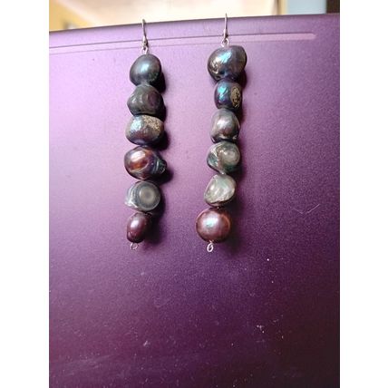 Coloured Pearls Baroque Beads Silver Drop Earrings