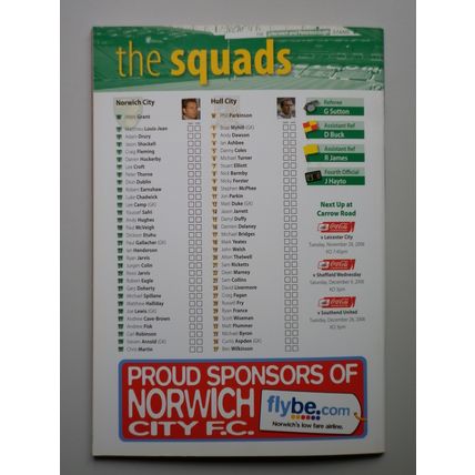 NORWICH CITY v HULL CITY Championship 25/11/2006