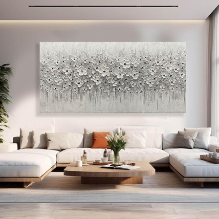 Large Canvas Wall Art for Living Room White Flowers Picture Hand-Painted Oil Pai