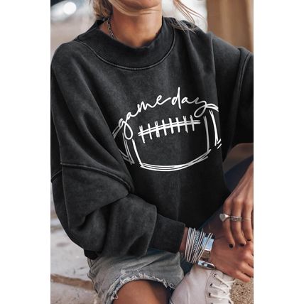 Black Rugby game day Graphic Pullover Sweatshirt
