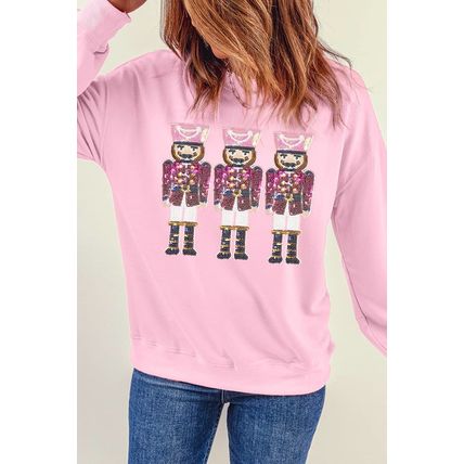Pink Christmas Nutcracker Graphic Pullover Sweatshirt