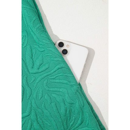 Sea Green Jacquard Textured Quarter Zipper Shift Mini Dress