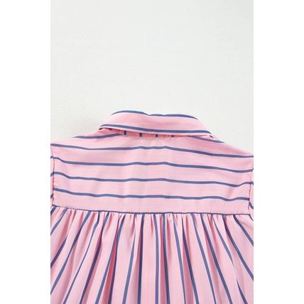 Pink Stripe Ruffled Hem Button-up Collared Shirt Mini Dress