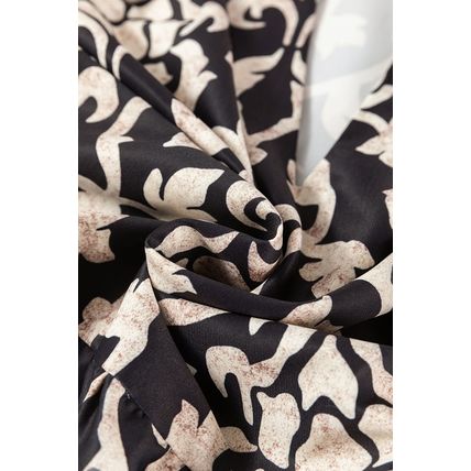 Black Retro Floral Mixed Print Split Neck A-line Dress