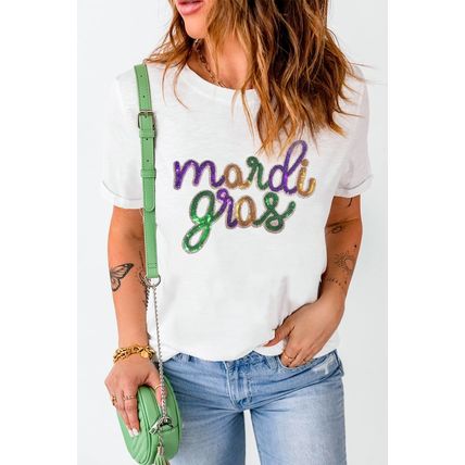White Sequin mardi gras Graphic Plus Size T Shirt