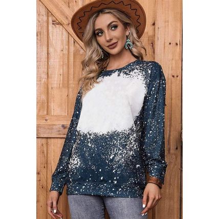 Navy Tie-dyed Crew Neck Pullover Sweatshirt