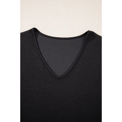 Black Flower Applique Mesh Long Sleeve V Neck Blouse