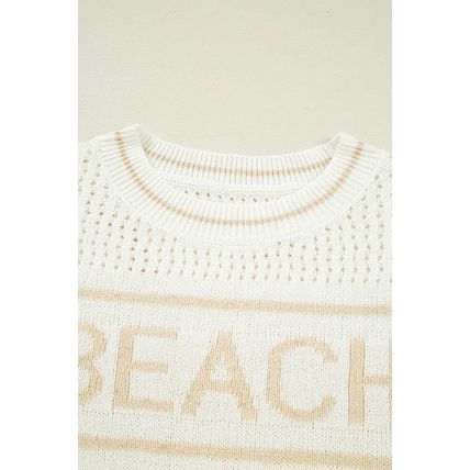 White BEACH Hollow Out Knitted Lightweight Dolman Sweater