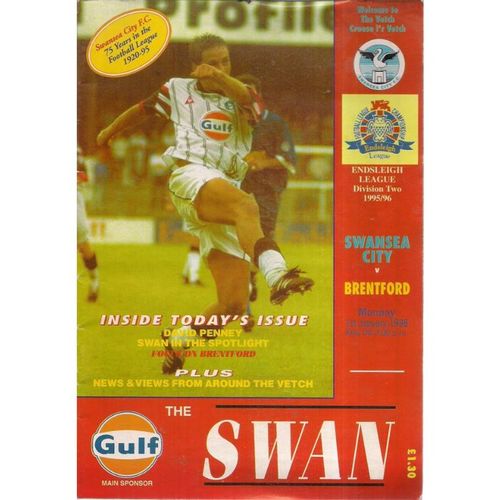 SWANSEA CITY v BRENTFORD Programme 1ST jANUARY, 1996 =