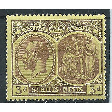 St Kitts Nevis1927 SG45a 3d Purple/Yellow Mounted Mint ..