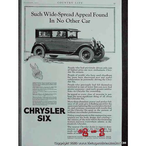 CHRYSLER SIX 1925 Phaeton Imperial car vintage ad