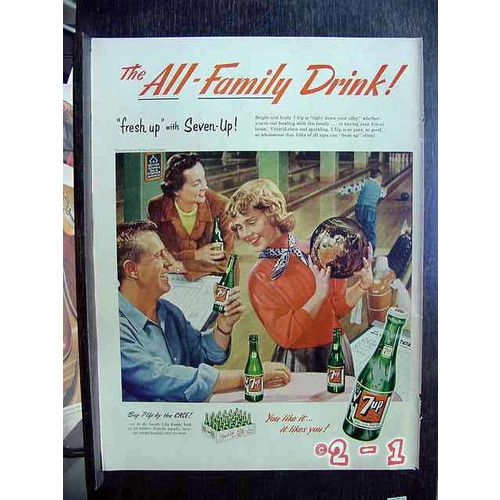 7UP 1953 bowling 7UP bottles vintage ad