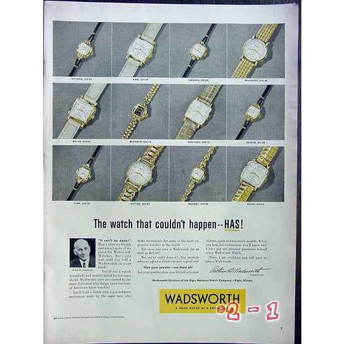 WADSWORTH WATCH COMPANY 1952 Alton Lynn Ames Victoria vintage ad