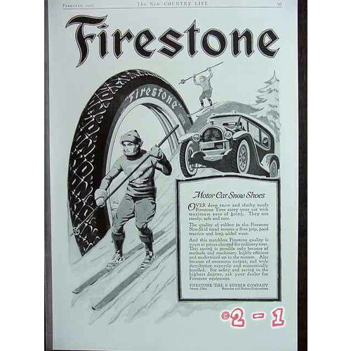 FIRESTONE TIRE RUBBER COMPAN 1917 Motor Car Snow Shoes tire vintage ad