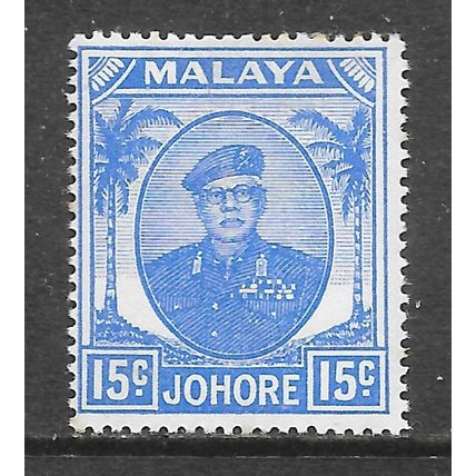 JOHORE SULTAN SIR IBRAHIM MALAYA 1949 KG6 15c SG140 140 ULTRAMARINE MINT HINGED