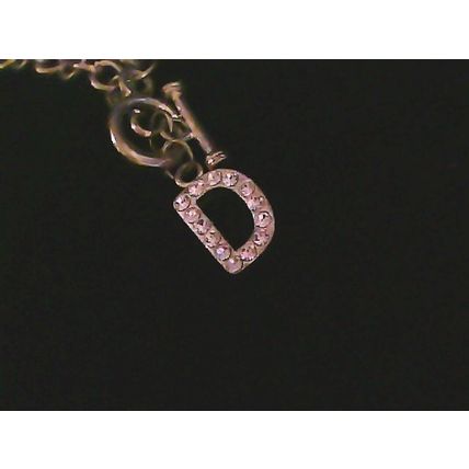 Silver Chain Bracelet with Crystal Accent Initial "D" Dangling Charm