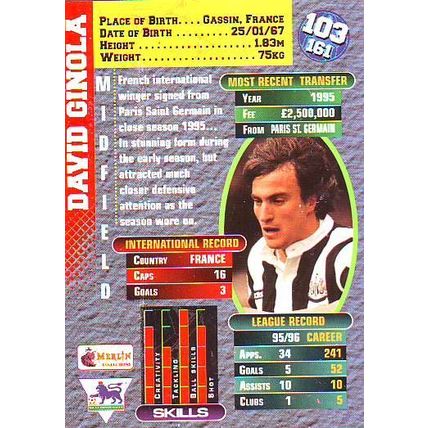 Merlin Premier Gold English Premier League 1996/97 David Ginola