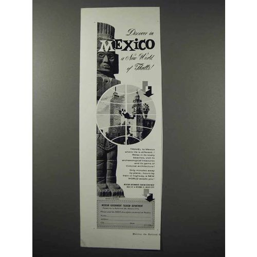1960 Mexico Tourism Ad - Discover New World of Thrills