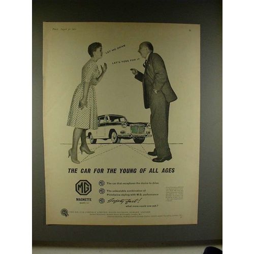 1960 MG Magnette Mark III Car Ad - Young of all Ages