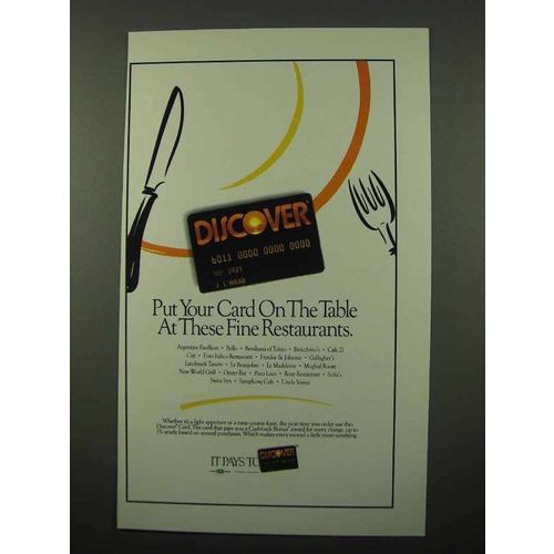 1994 Discover Credit Card Ad - These Fine Restaurants