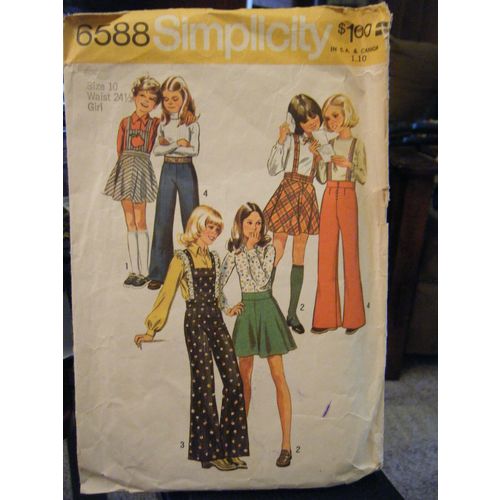 Vintage Simplicity 6588 Girl's Pants, Skirt & Bibs Pattern - Size 10