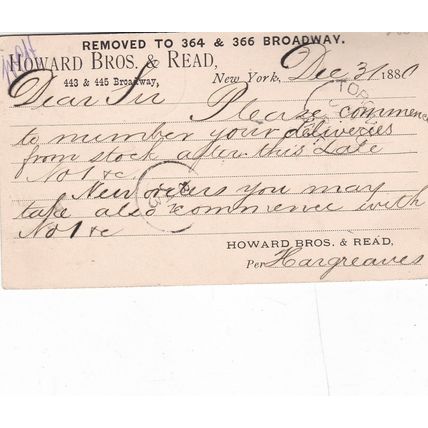 United States 1880 New York to Toronto Howard Bros&Read 1c Postal card VGC