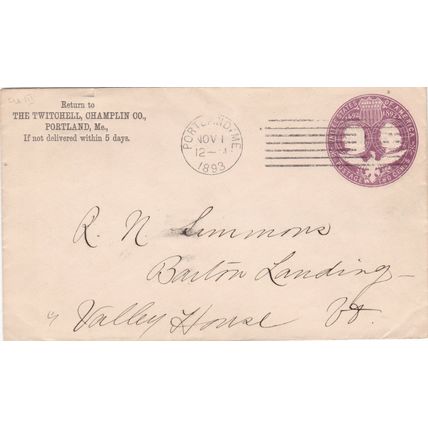 United States 1893 Twitchell Champlin Co Portland to Barton Landing Cover VGC