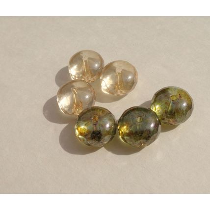 6 Rondelle Glass Beads 13mm x 9mm Faceted Edges Olive Champagne Tinted bd089