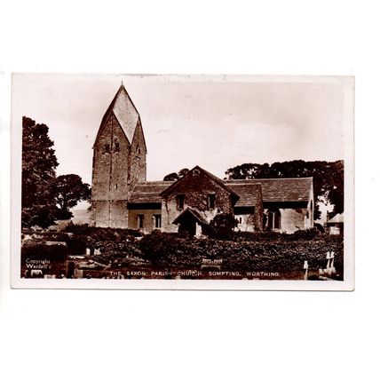 REAL PHOTOGRAPHIC POSTCARD SAXON PARISH CHURCH SOMPTING WORTHING SUSSEX (1970)