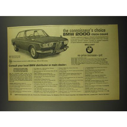 1968 BMW 2000 CS/CA Coupe Ad - The connoisseur's choice