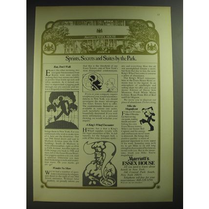 1974 Marriott's Essex House Ad - Sprints, Secrets and Suites by the Park