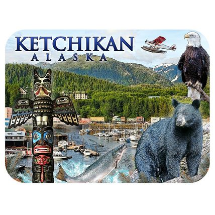 Ketchikan Alaska Wildlife and Plane Fridge Magnet