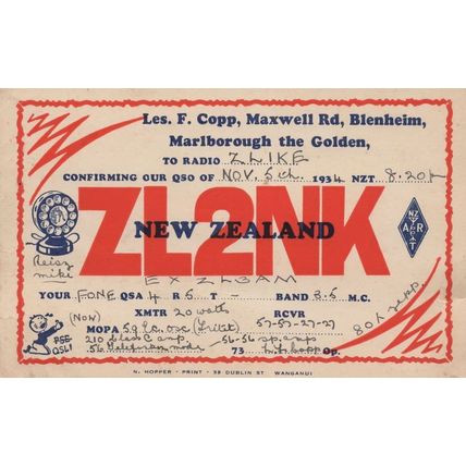 New Zealand QSL To Blenheim Antique 1930s Radio Postcard