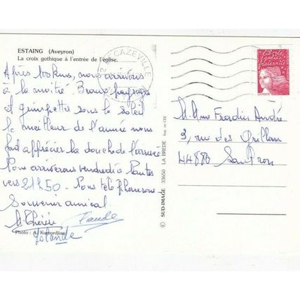 Estaing Croix gothique de l'Eglise France postcard posted Lecazeville cancel VGC