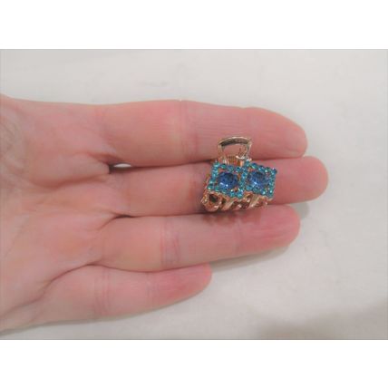 Small mini rose gold double diamond hair claw clip with crystals