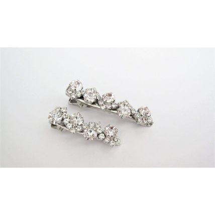 Small silver metal and clear crystal alligator hair claw clip for thin fine hair