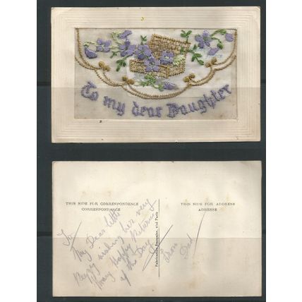 WW1 1914 - 1918 Silk Postcard "To My Dear Daughter" Used