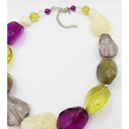Nugget Bead Necklace Purple, Grey & Yellow Necklace with Drop Earrings Set Gift
