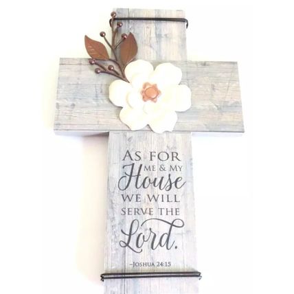 Joshua 24:15 Wall Cross Floral 27.5 CM Gift Christian Home Decor Jesus Faith