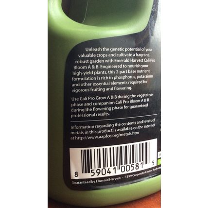 4 Emerald Harvest Cali Pro Grow A&B + Cali Pro Bloom A&B High-Yield Fertilisers