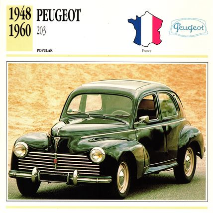 Collectors Club card. Classic Cars. Peugeot 203