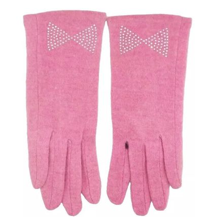 Ladies Gloves Pink with Diamante Bow Detail 23 CM Clothing Accessory Gift