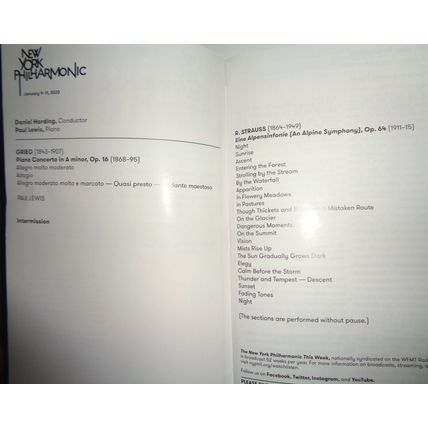 NEW YORK PHILHARMONIC PLAYBILL Jan 2020 Daniel Harding conductor Paul Lewis pian
