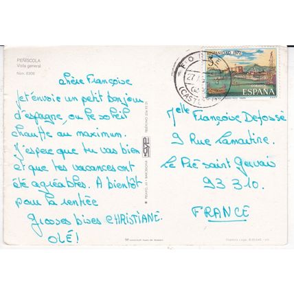 Peniscola Spain Postcard posted creased