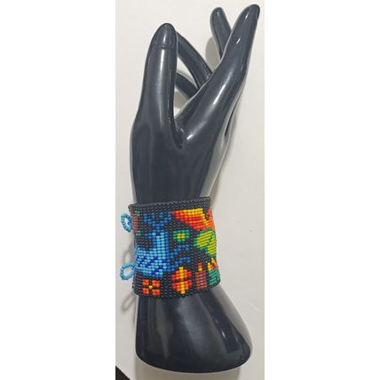 Traditional Huichol Art. Mexico Glass Seed Beads Bracelet. Birds & Deers 2