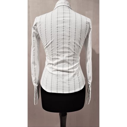 Morgan White Pinstripe Cotton Shirt Rhinestone Cufflinks 10 UK