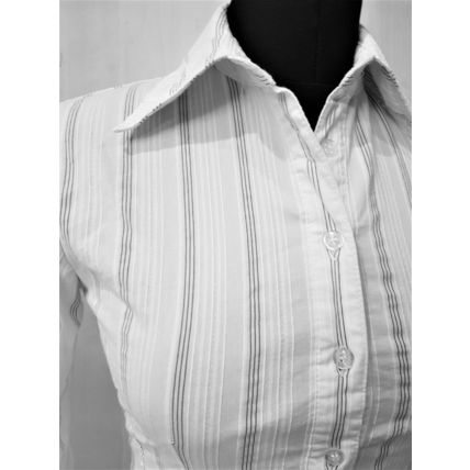 Morgan White Pinstripe Cotton Shirt Rhinestone Cufflinks 10 UK